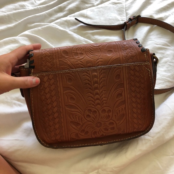 brown/cognac Italian leather embossed crossbody - Picture 3 of 8